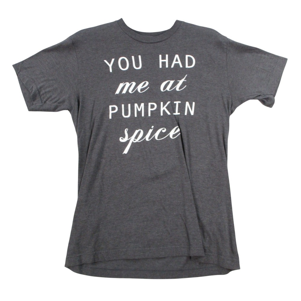 Fifth Sun Womens You Had Me At‎ Pumpkin Spice Graphic T-Shirt Gray SM/MD